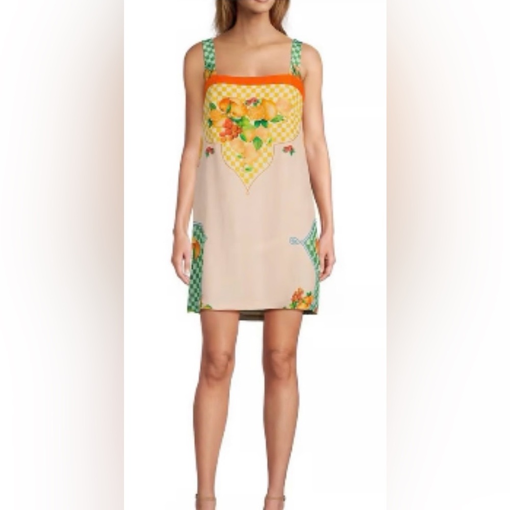 New Antonio Melani Eliana Printed Linen Square Neck Sleeveless Dress Sz Small
